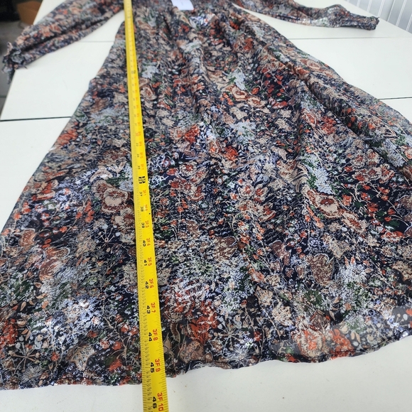 NWT O.P. T Women's Boho Smocked Midi Maxi Dress Navy Flur Floral Shine Sz M - Picture 9 of 13